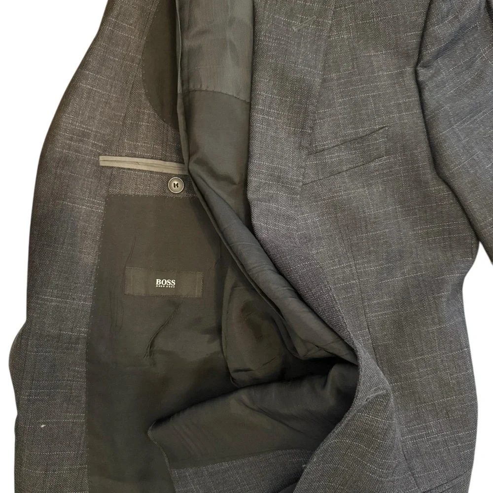 Hugo Boss Gray Black Textured Wool Silk Blazer 38R Mens Sport Coat